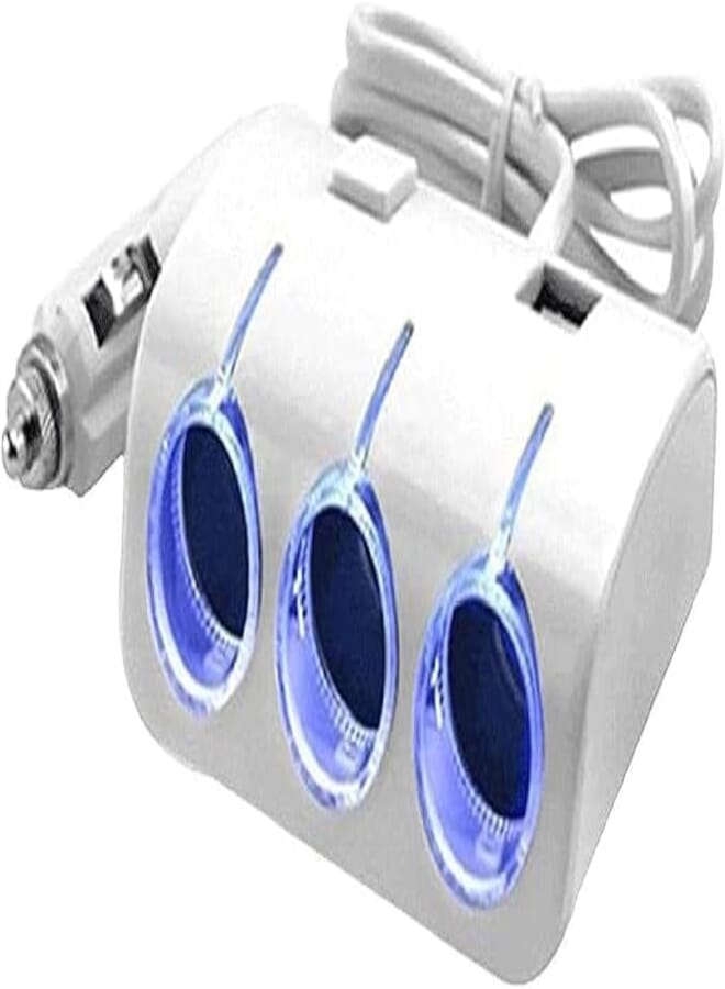 3 Way Lighter Power Adapter and USB 2 - White